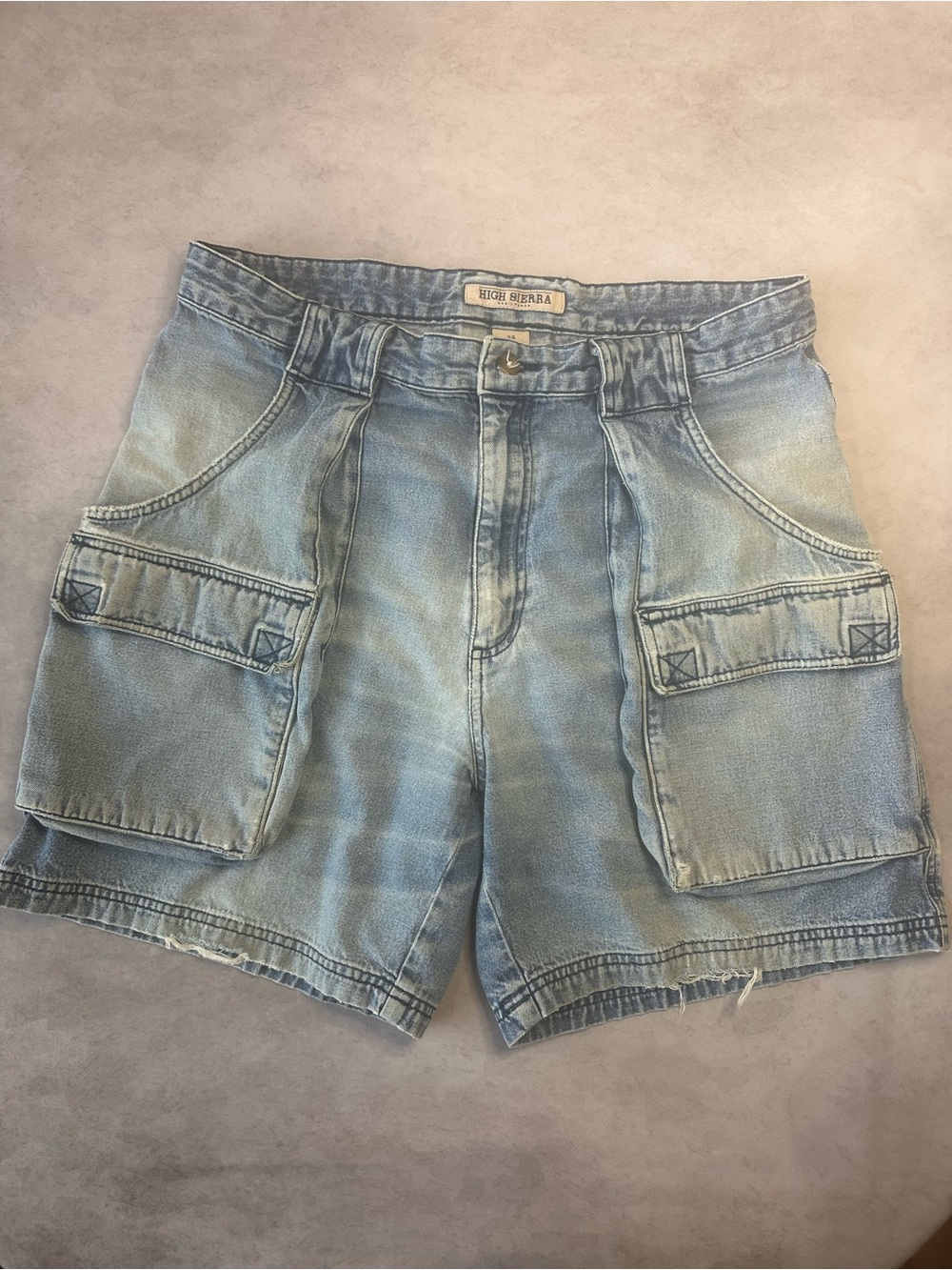 High Sierra Faded Blue Denim Cargo Shorts